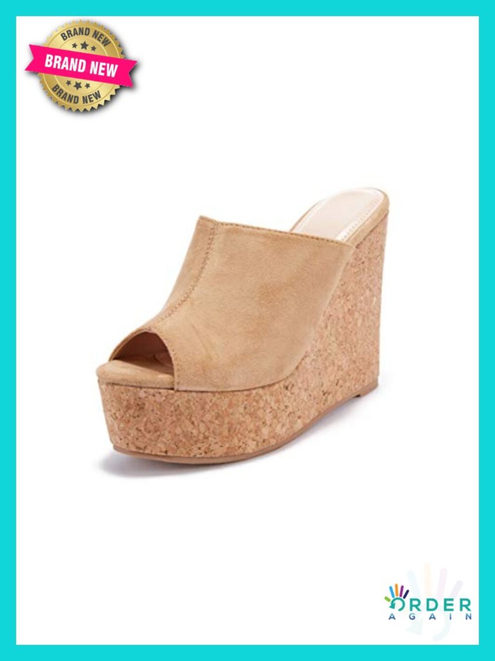 Wedge Platform Slide Sandals Open Toe Faux Suede Cork Sole Dress Summer